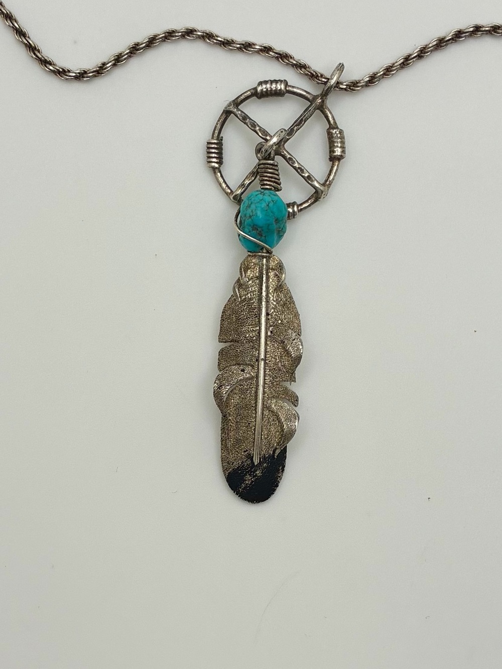 Sterling Turquoise Pendant by Navajo Artist Ernest Rangel
